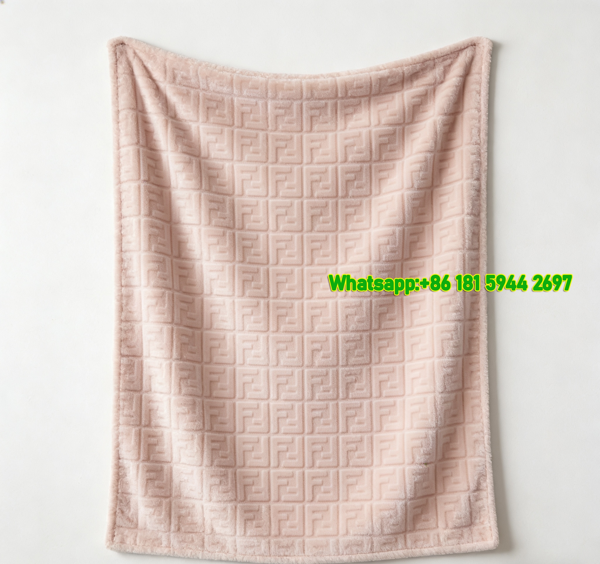 Fendi Nude Beige FF Monogram Embossed Flannel Throw Blanket IMG_9488